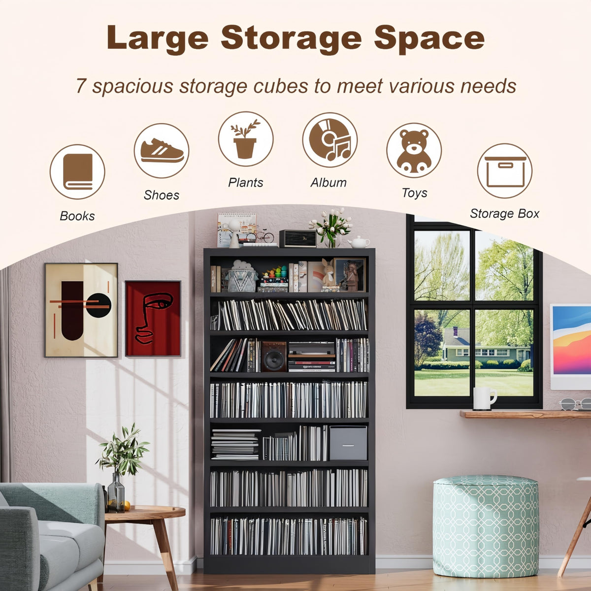 55" Metal Media Storage Cabinet with 6 Adjustable Shelves J63960