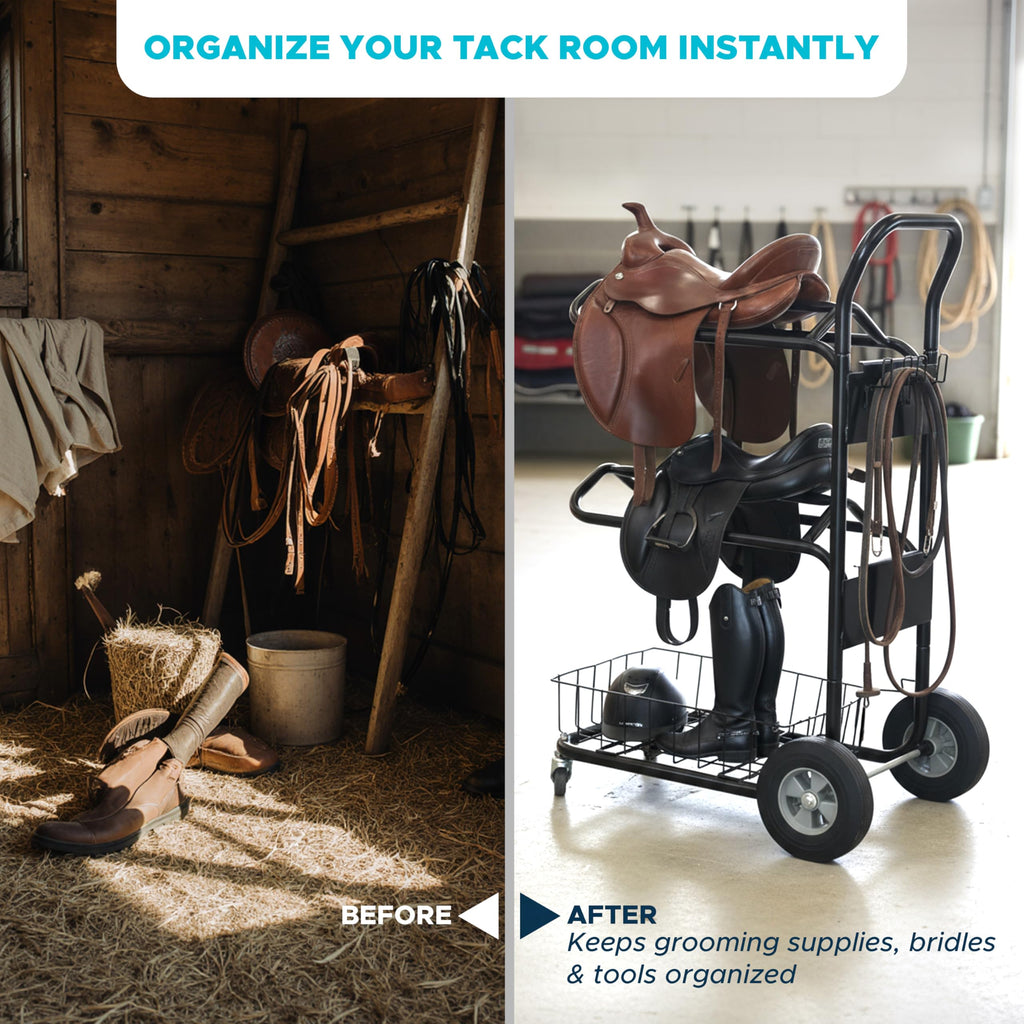220 Lbs Rolling Saddle Rack Cart with Basket B64761