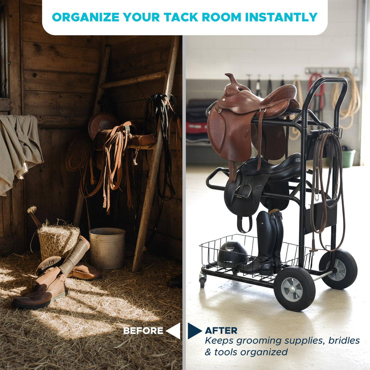 220 Lbs Rolling Saddle Rack Cart with Basket B64761