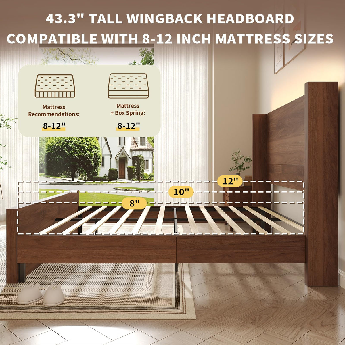Full Size Wood Platform Bed with Headboard and Footboard M699917