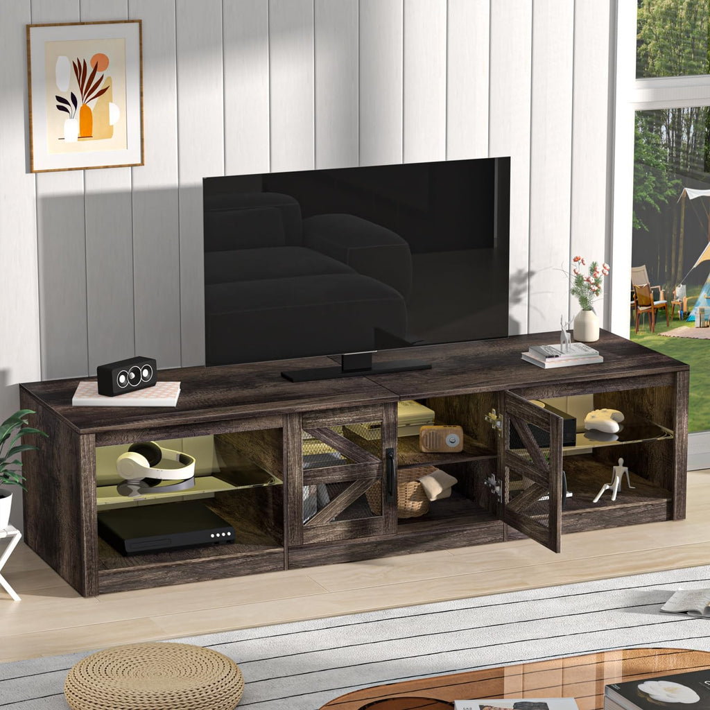 Rustic Brown Grey TV Stand with Sliding Barn Door S337098