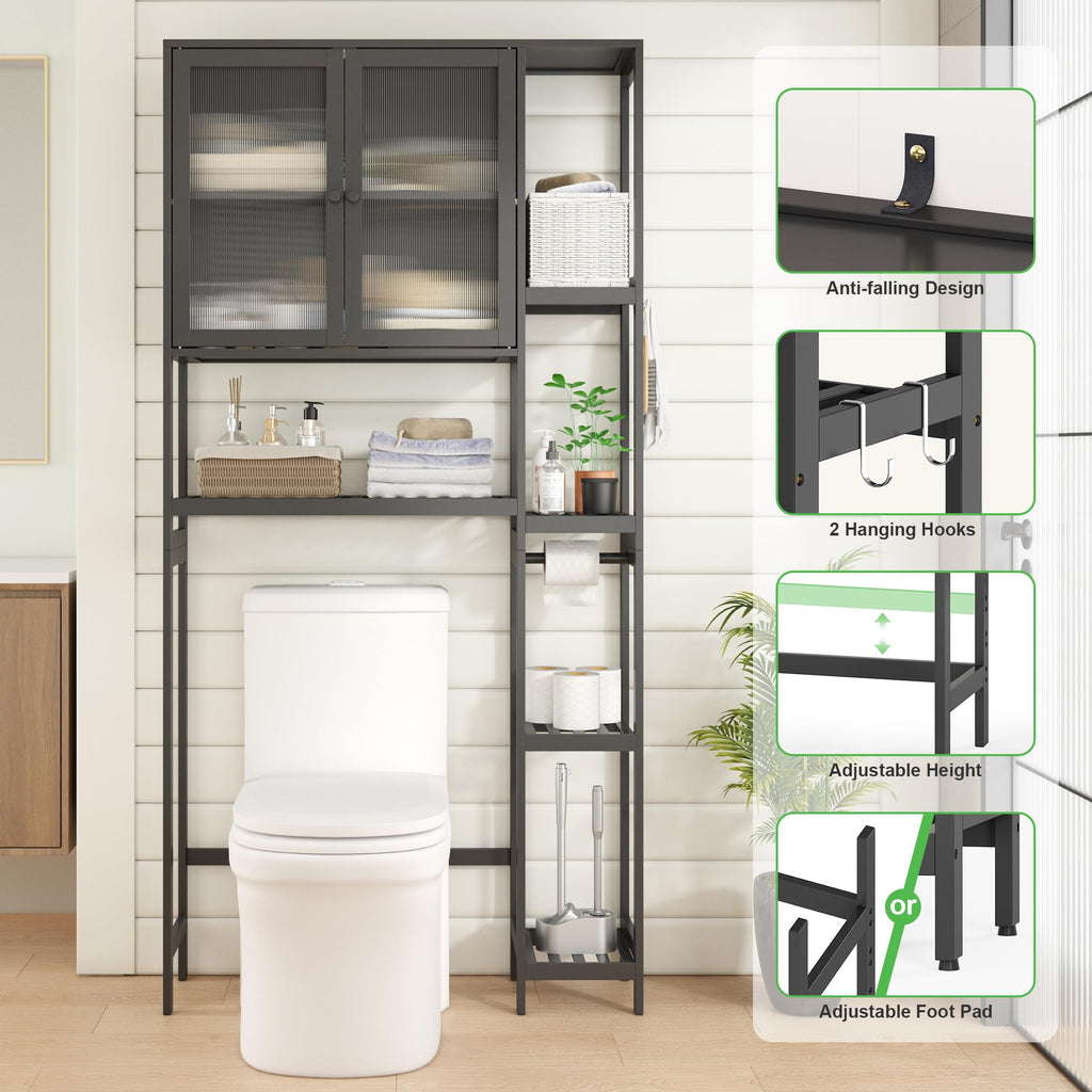 Black Over the Toilet Storage Cabinet with Adjustable Shelves T663