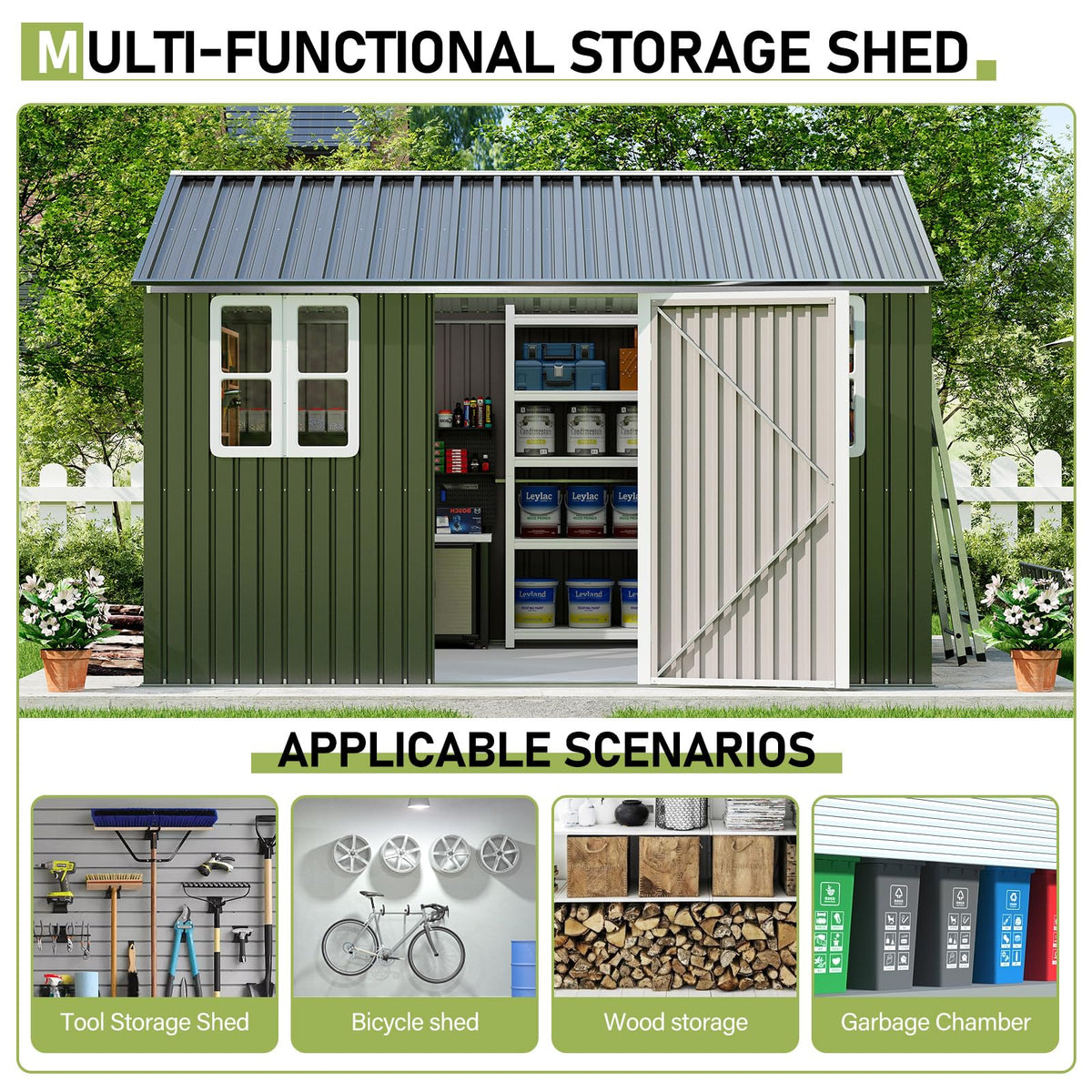 10 x 12 FT Metal Storage Shed with Lockable Door and 2 Windows L954406