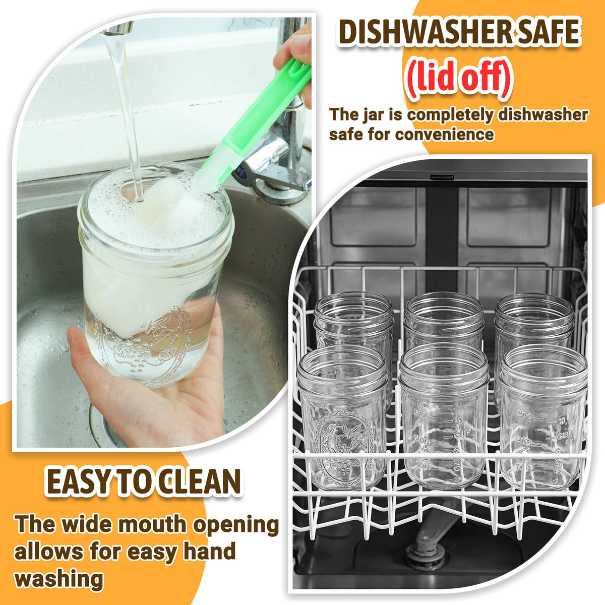 16 oz 6 Pack Wide Mouth Mason Jars with Airtight Lids E16552