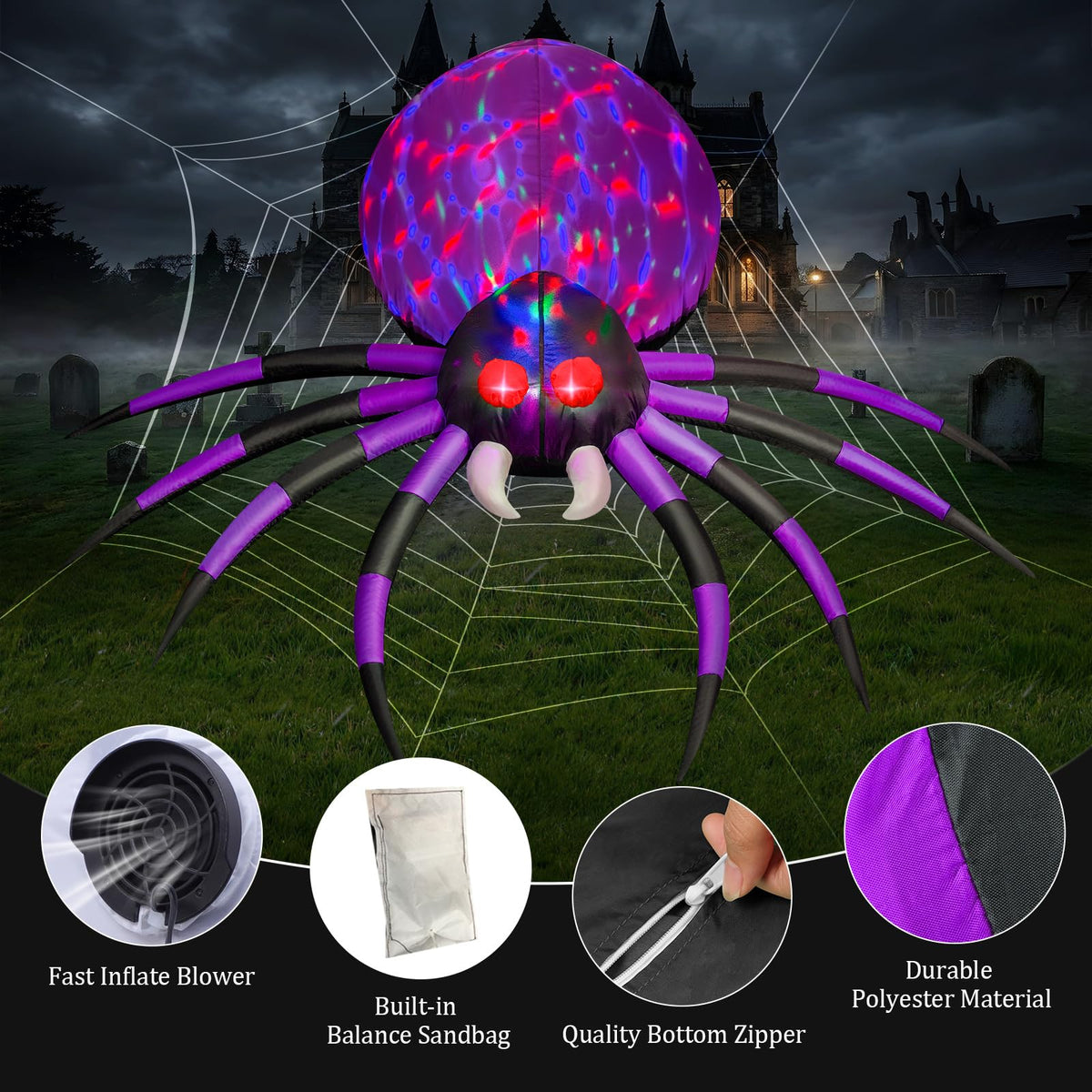 6 FT Inflatable Spider Outdoor Decoration with LED Lights E130