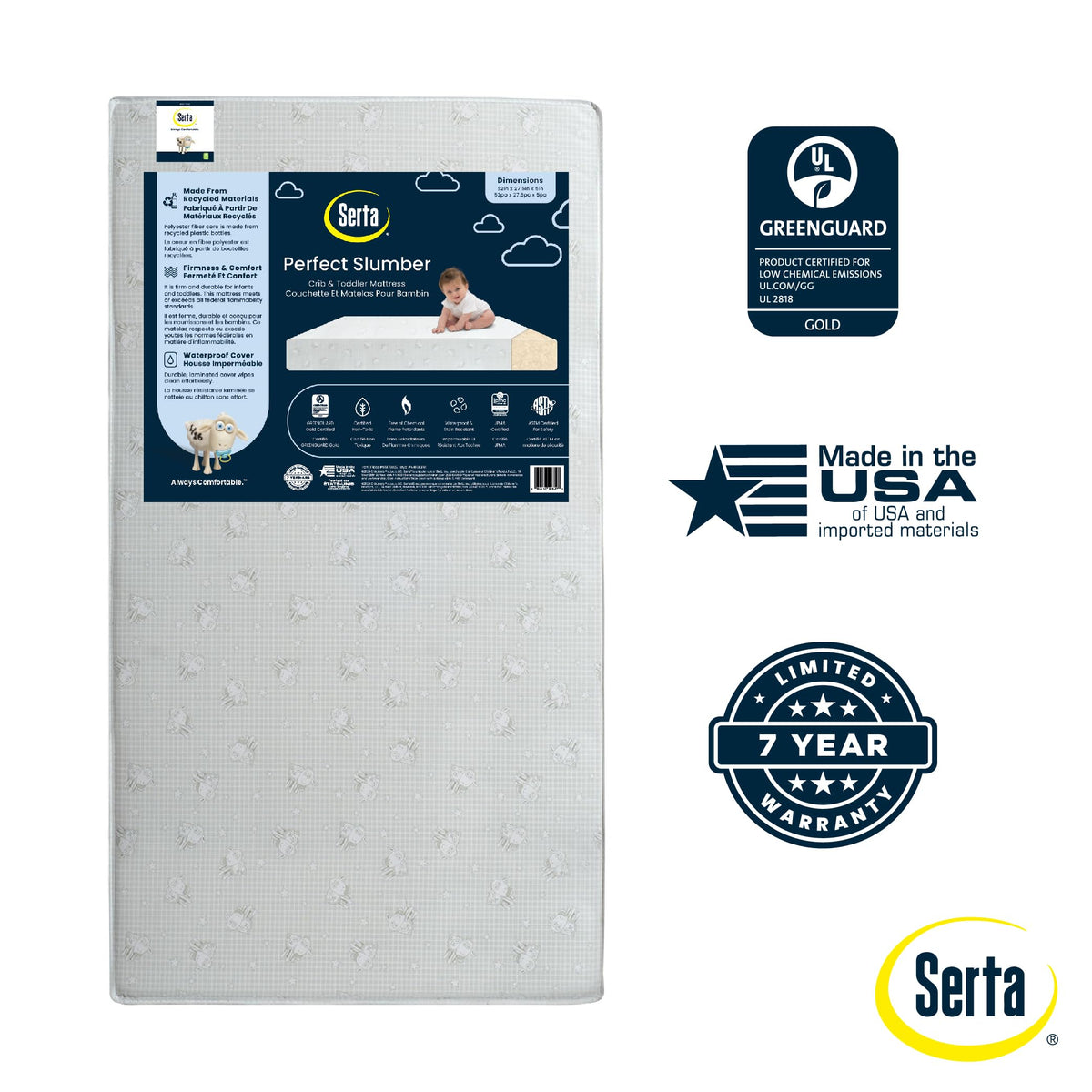 Waterproof Hypoallergenic Crib and Toddler Mattress V2852