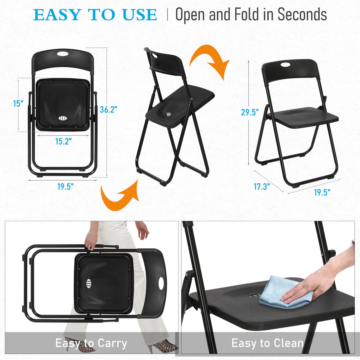 10 Pack Black Plastic Folding Chairs Z999219