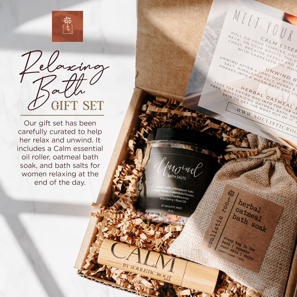 Bath Gift Set with Essential Oil Roller, Bath Salts & Oatmeal Bath Soak I97570