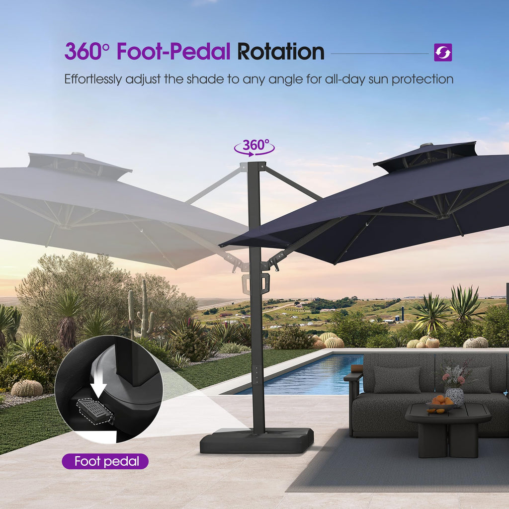 Navy Blue 10' X 13' Dual-Top Cantilever Umbrella with Base B53322