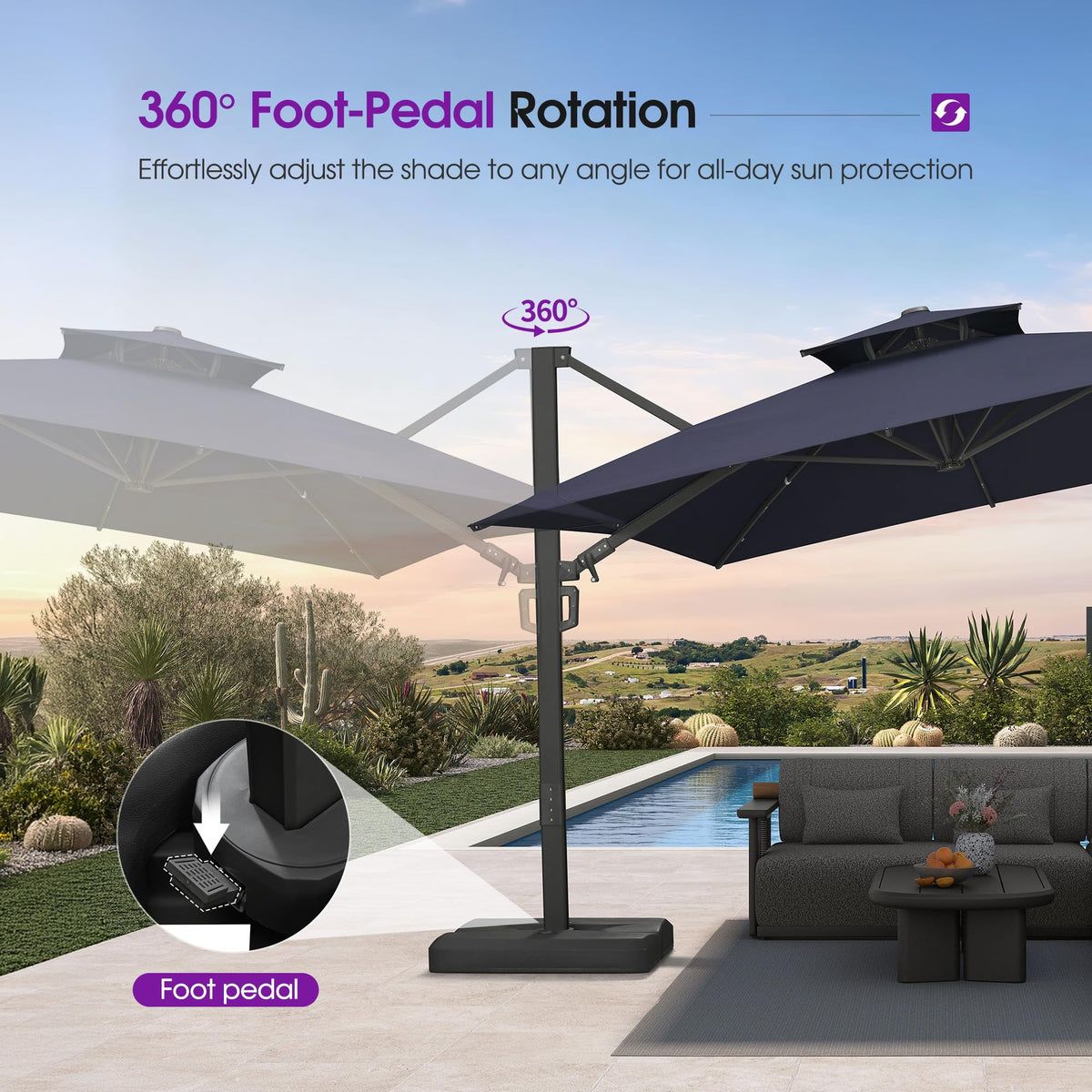 Navy Blue 10' X 13' Dual-Top Cantilever Umbrella with Base B53322