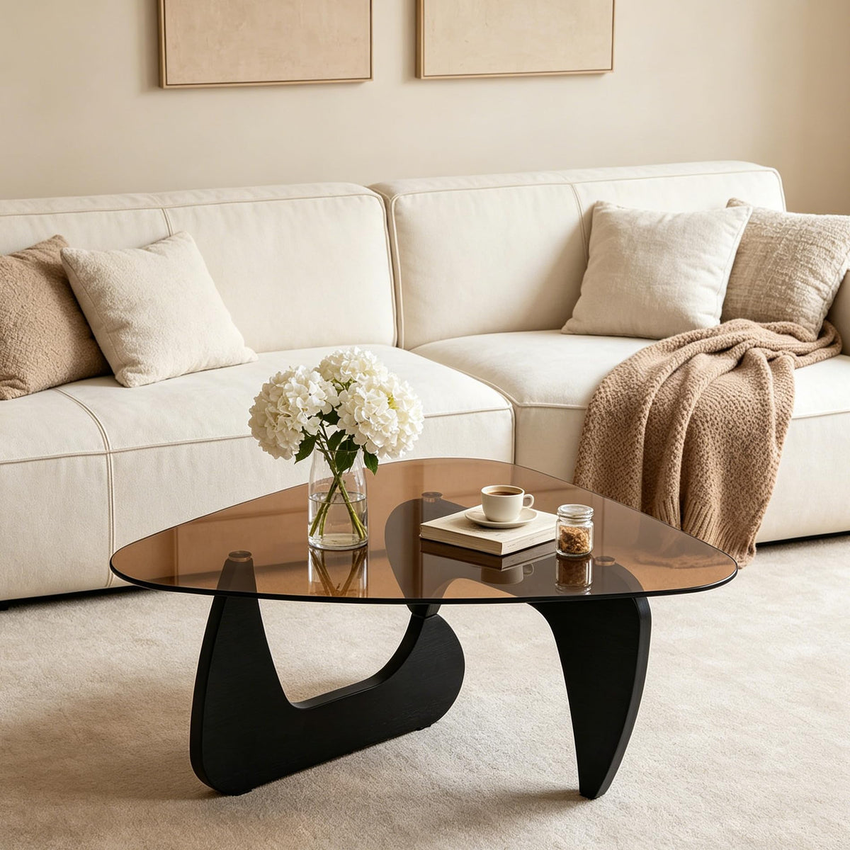 Brown Glass Coffee Table with Wood Base G6729