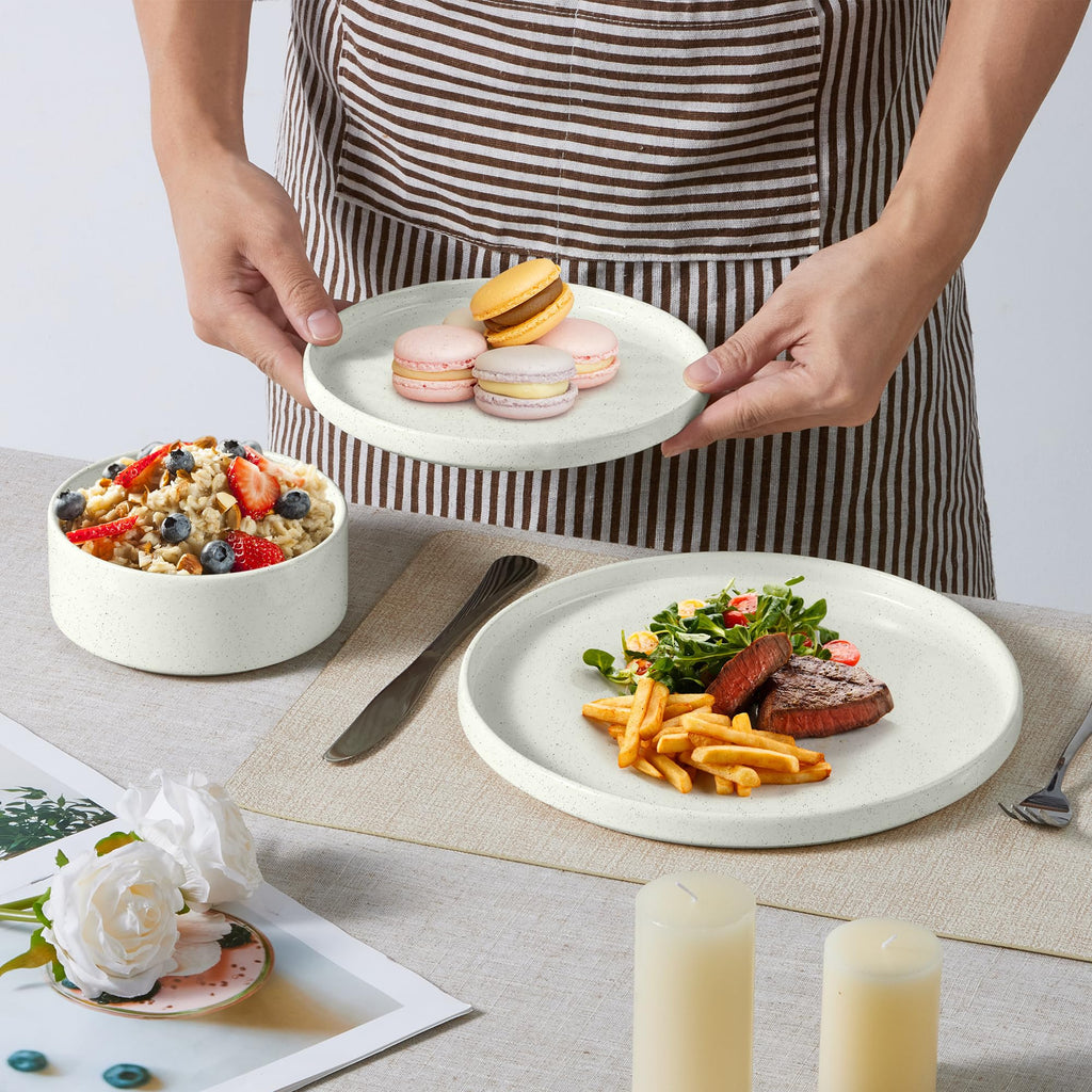 18-Piece Speckled White Stoneware Dinnerware Set Y493089