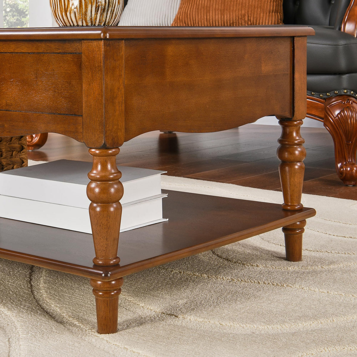 Caramel Brown Coffee Table and Two End Tables with Storage Drawer H7494
