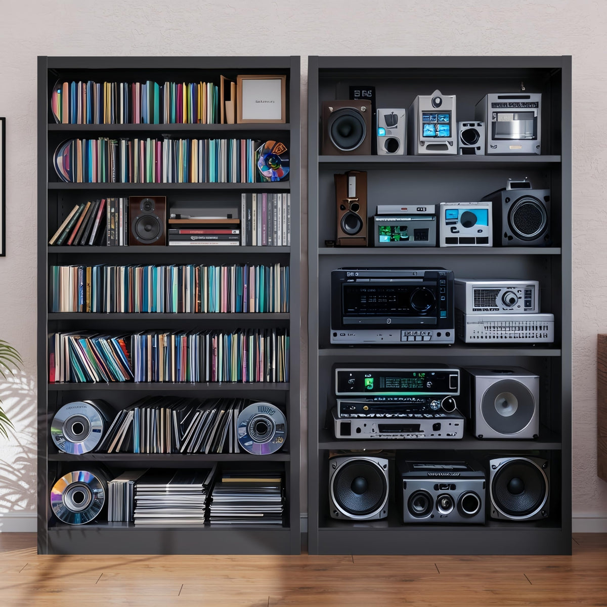 55" Metal Media Storage Cabinet with 6 Adjustable Shelves J63960