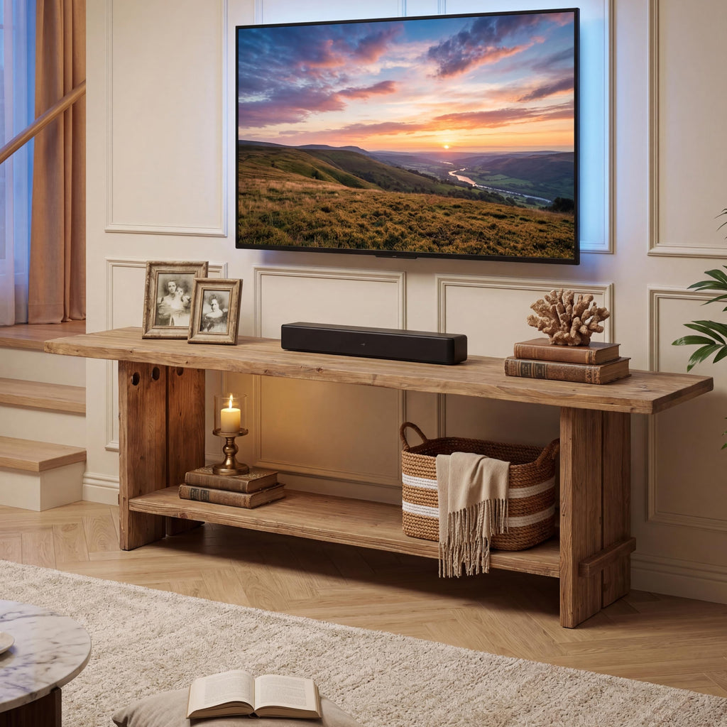 71" Solid Wood 2-Tier TV Stand X32098