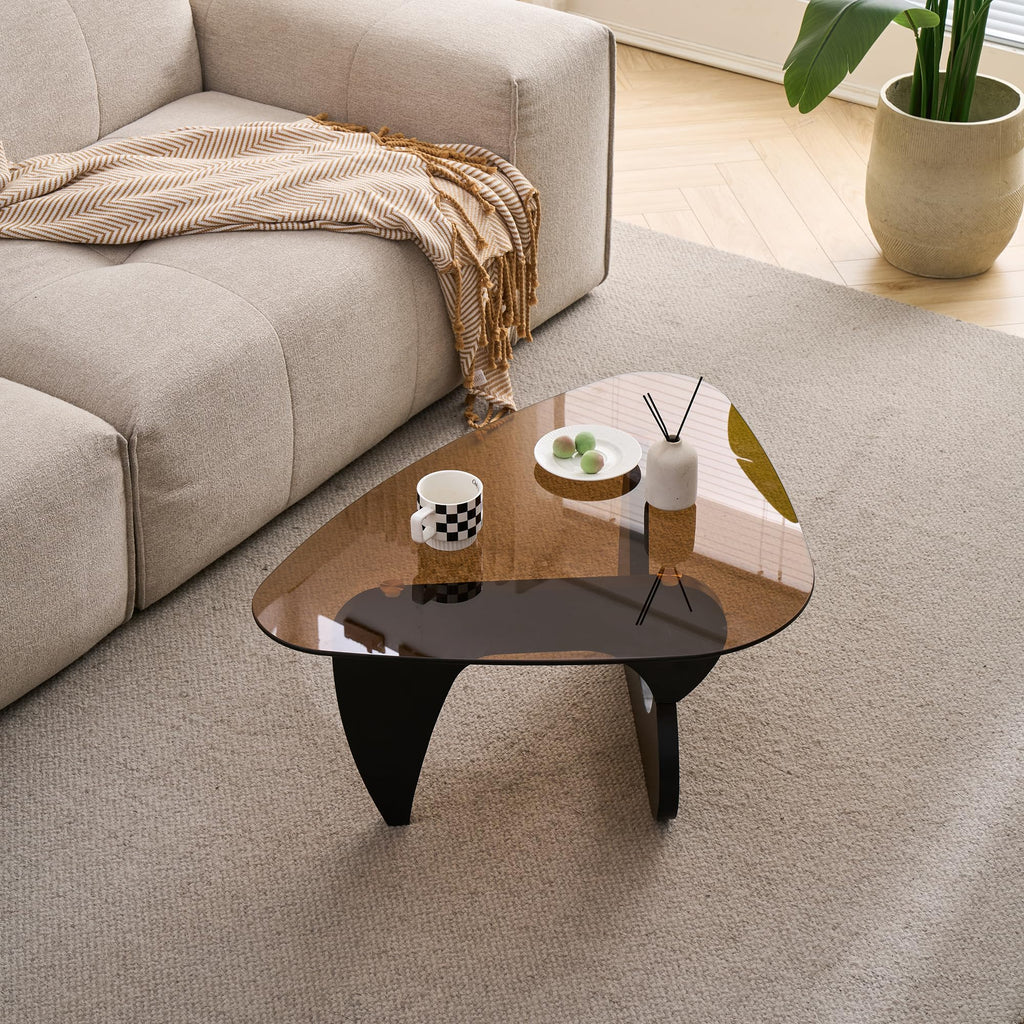 Brown Glass Coffee Table with Wood Base G6729