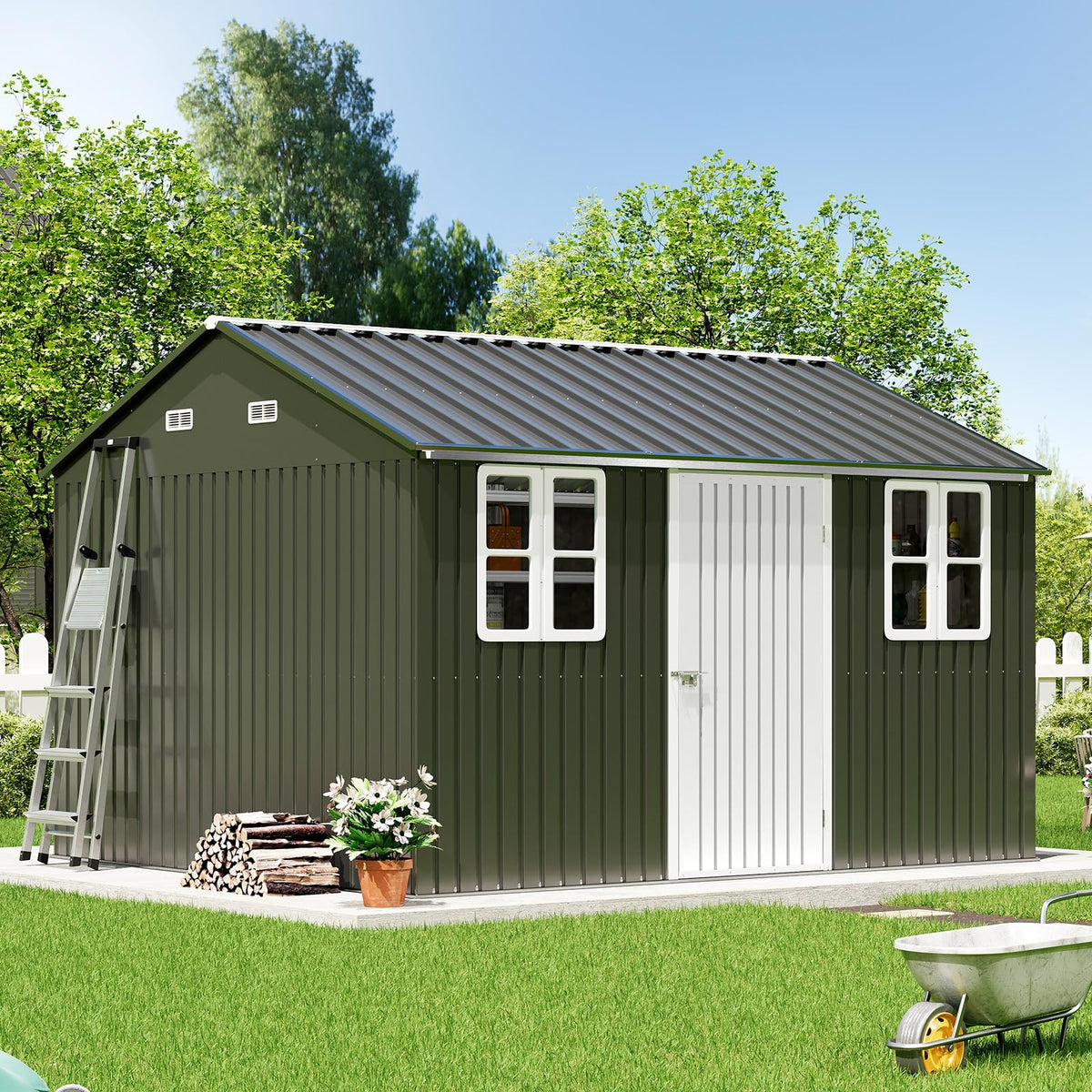 10 x 12 FT Metal Storage Shed with Lockable Door and 2 Windows L954406