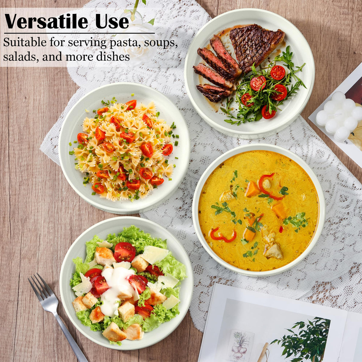 18-Piece Speckled White Stoneware Dinnerware Set Y493089