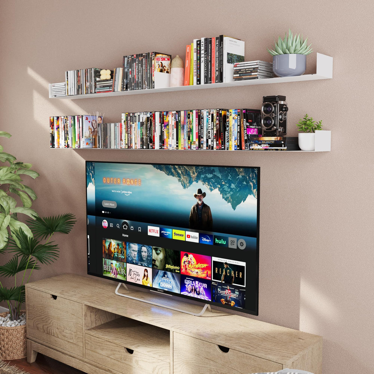 White Metal U Shape Wall Mountable Bookshelf B3218